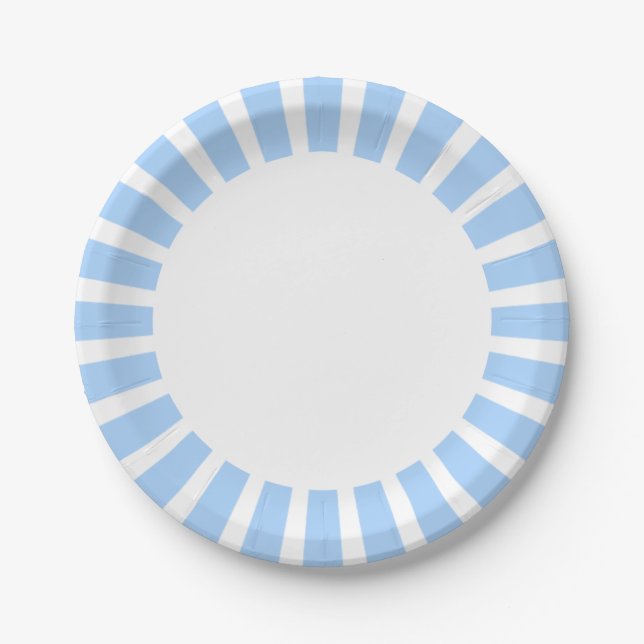 Personalise Paper plate blue and white stripes (Front)