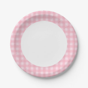 Personalise paper plate Pink Gingham pattern