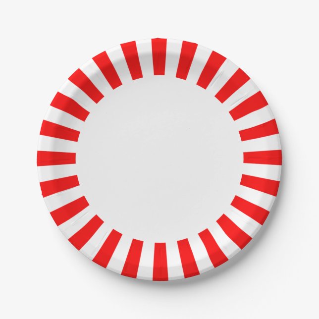 Personalise Paper plate red and white stripes (Front)