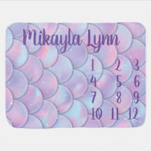 Personalise Pastel Mermaid Milestone Baby Blanket