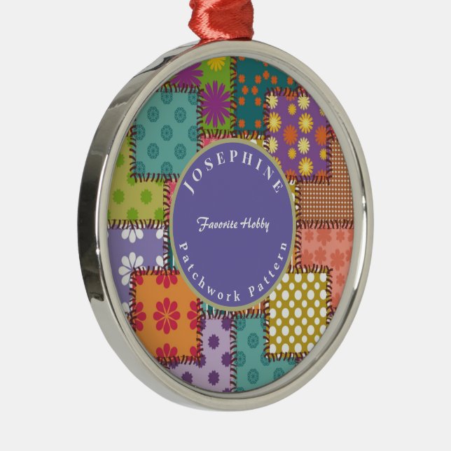 Personalise Patchwork Pattern Flowers Polka Dot   Metal Tree Decoration (Right)