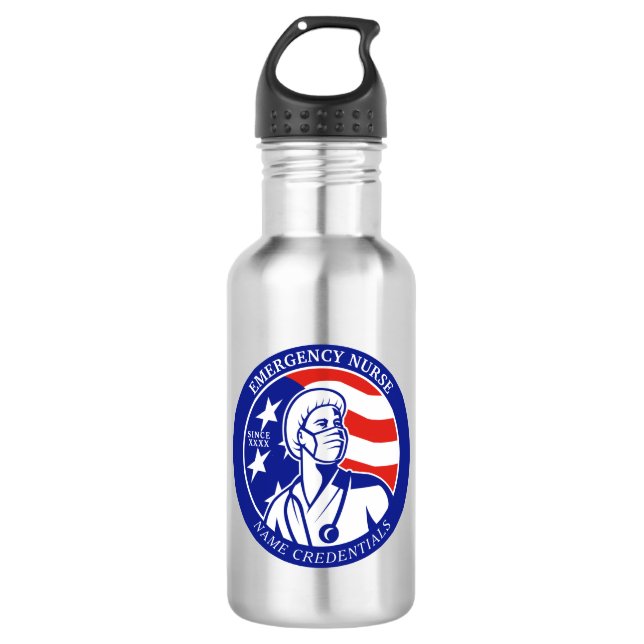 Personalise Patriotic USA Flag RN Registered Nurse 532 Ml Water Bottle (Front)