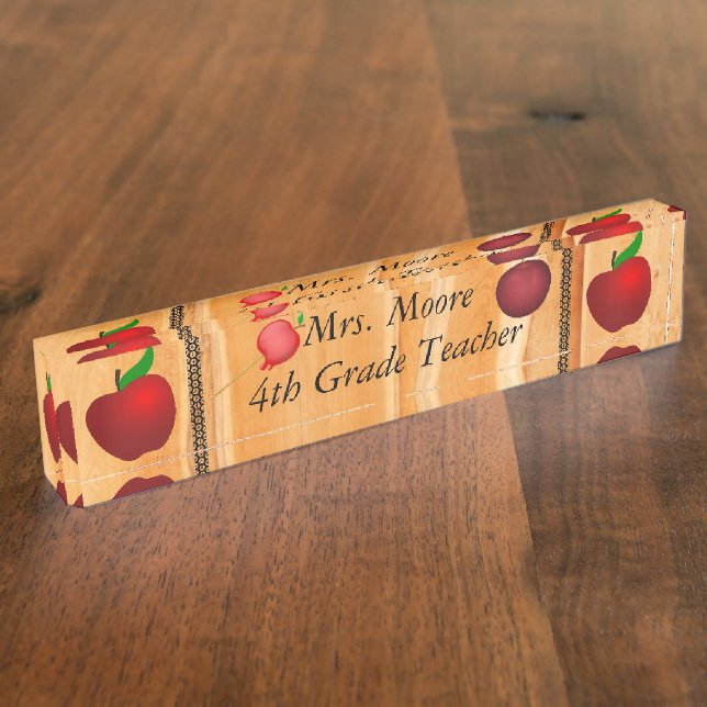 Personalise Pattern Apple Art Name Teacher Class Nameplate (Side)