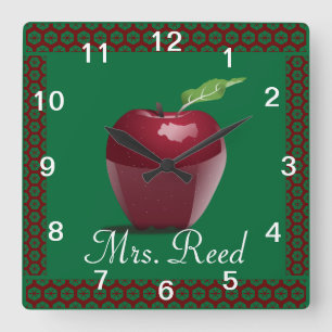 Personalise Pattern Apple Art Name Teacher Class Square Wall Clock