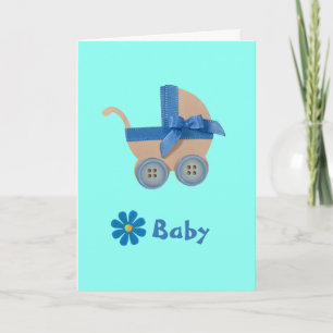 Personalise peach and blue Baby carriage Card