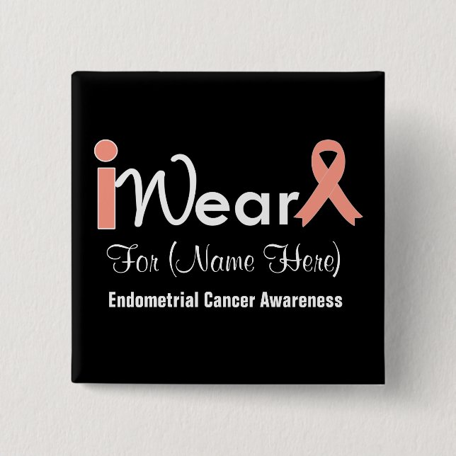 Personalise Peach Ribbon Endometrial Cancer 15 Cm Square Badge (Front)