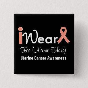 Personalise Peach Ribbon Uterine Cancer 15 Cm Square Badge