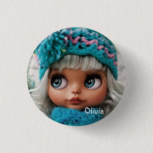Personalise, personal, birthday, doll 3 cm round badge (Front)