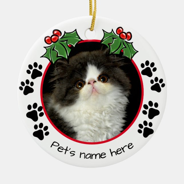Personalise pet Cat / Dog paw print photo template Ceramic Tree Decoration (Front)