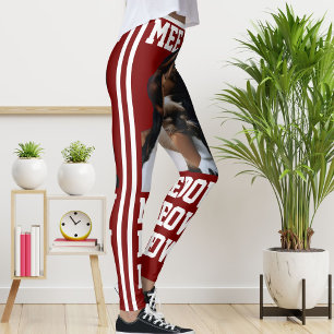 Personalise Pet Cat Mum Cute Deep Red White Photo Leggings