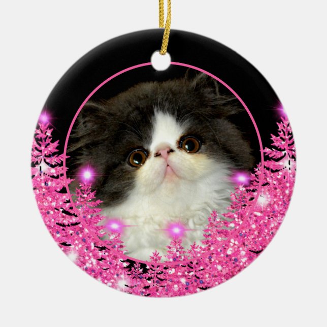 Personalise pet ornament pink sparkling evergreens (Front)