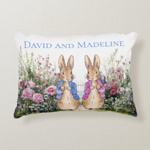 Personalise Peter and Flopsy in garden twin's name Decorative Cushion