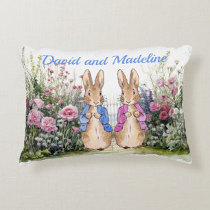 Personalise Peter and Flopsy in garden twin's name Decorative Cushion