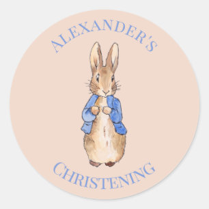 Personalise Peter the rabbit Christening Classic Round Sticker