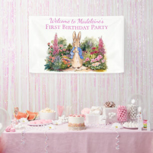 Personalise Peter the rabbit First Birthday Party Banner