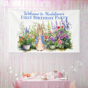 Personalise Peter the rabbit First Birthday Party Banner