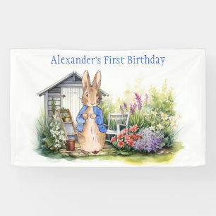 Personalise Peter the rabbit in a garden Banner