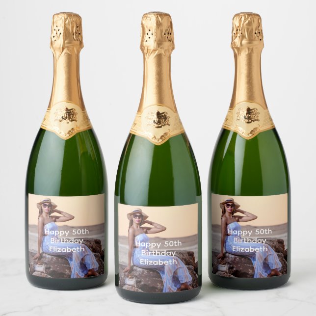 Personalise Photo Birthday Him Her  Sparkling Wine Label (Bottles)