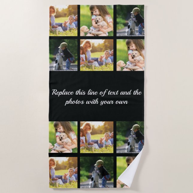 Personalise photo collage and text beach towel (Front)