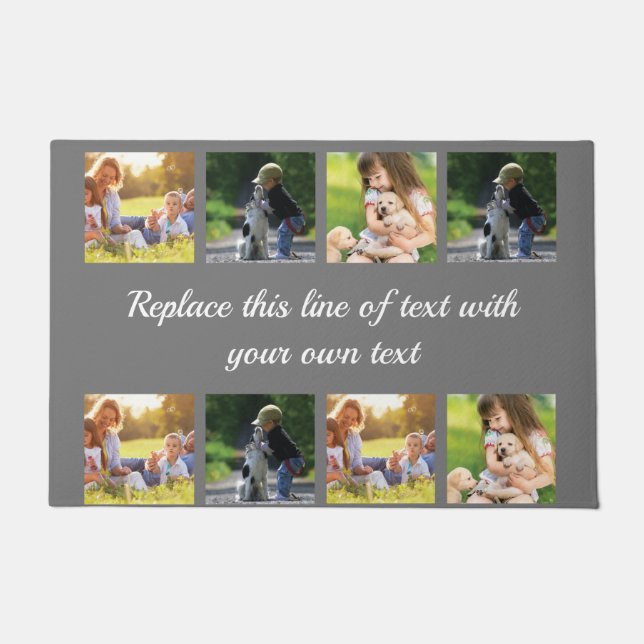 Personalise photo collage and text fleece blanket doormat (Front)