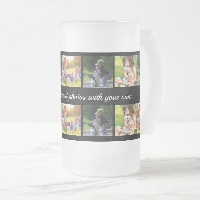 Personalise photo collage and text frosted glass b frosted glass beer mug (Front Right)