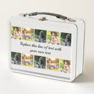 Personalise photo collage and text metal lunch box