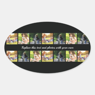 Personalise photo collage and text oval sticker