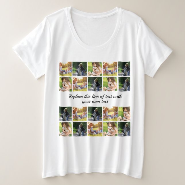 Personalise photo collage and text plus size T-Shirt (Design Front)