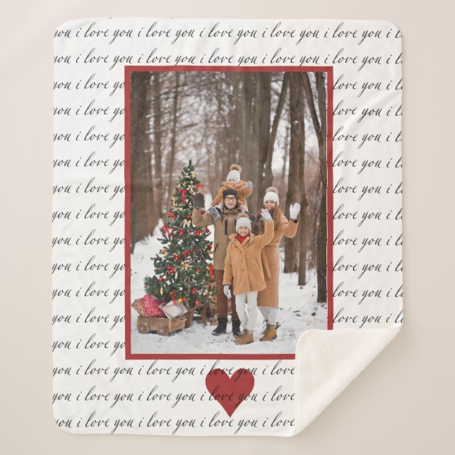 Personalise Photo I love you  Sherpa Blanket (Front)