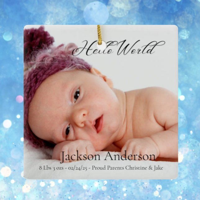 Personalise Photo Newborn Baby Birth Announcement Ceramic Ornament (Creator Uploaded)