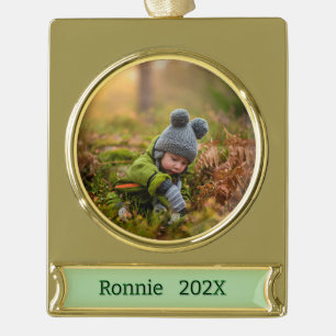 Personalise Photo Ready  Gold Plated Banner Ornament