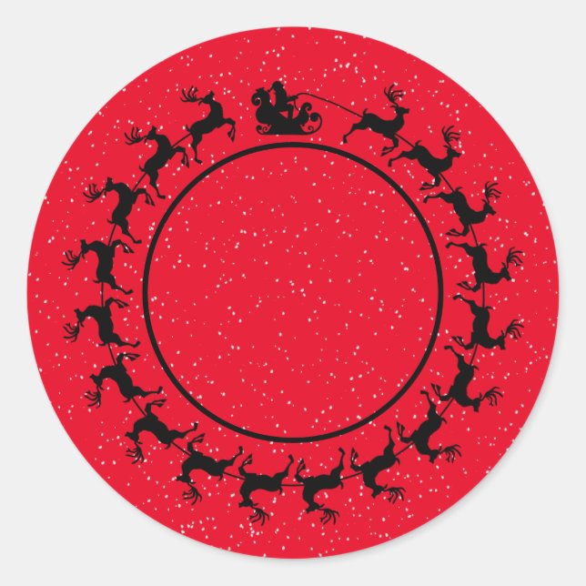 Personalise PHOTO Santa's Sleigh Christmas Red Classic Round Sticker (Front)