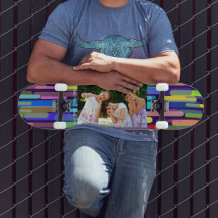 Personalise Photo & Text Colourful Background Skateboard