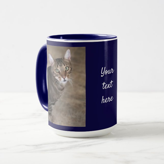 Personalise PHOTO & TEXT Navy Blue Coffee Gift Big Mug (Front Left)