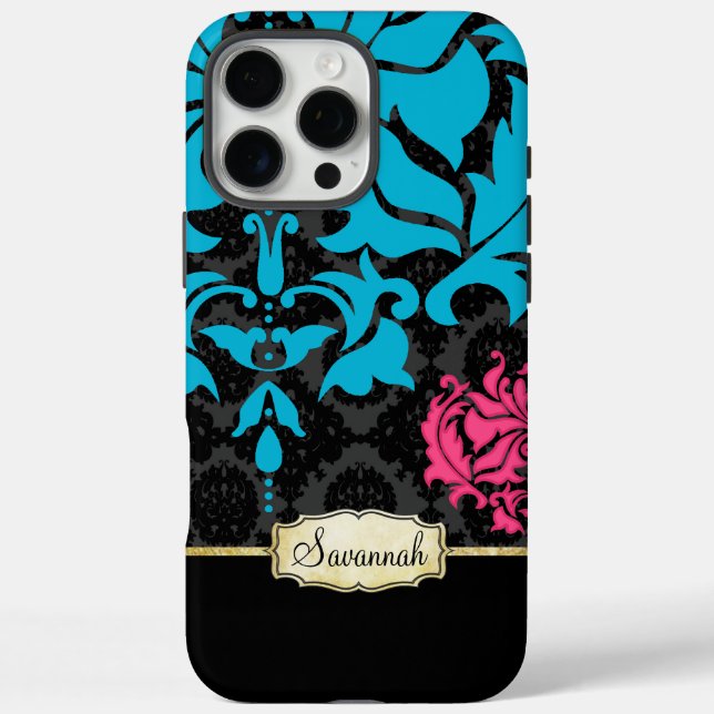 Personalise Pink Aqua Black and Gold Case-Mate iPhone Case (Back)