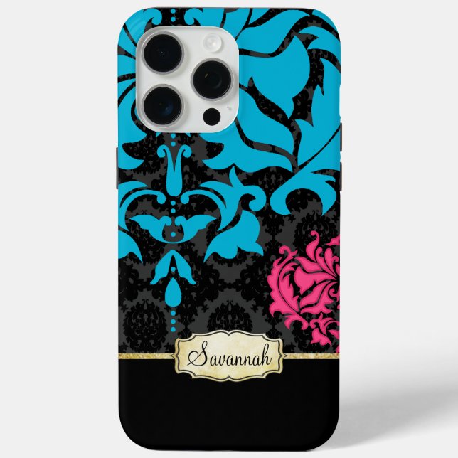 Personalise Pink Aqua Black and Gold iPhone 5 Case (Back)