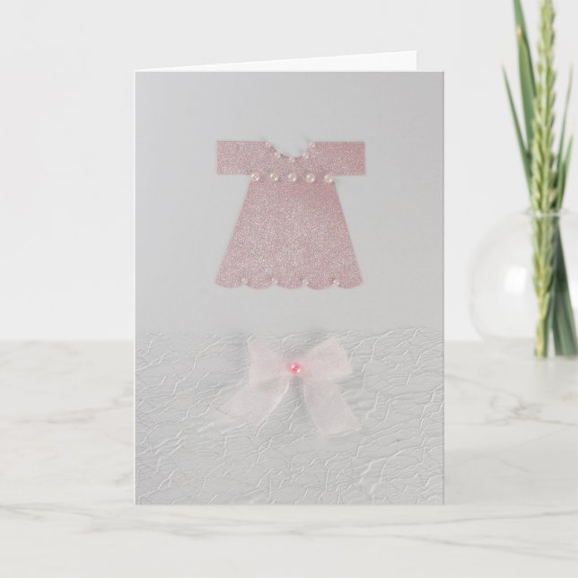 Personalise Pink Baby girl dress Baptism Card (Front)