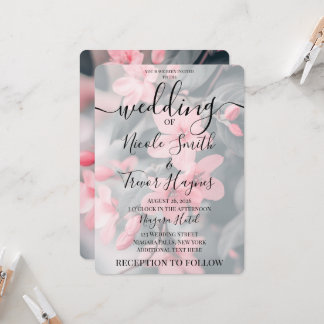 Personalise: Pink Blossoms Green Leaves Wedding Invitation