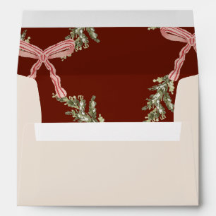 Personalise Pink Bow Greenery Christmas Invitation Envelope