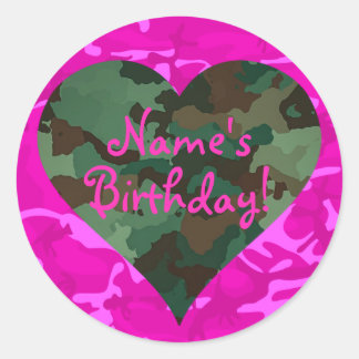 Personalise - Pink Camo Classic Round Sticker