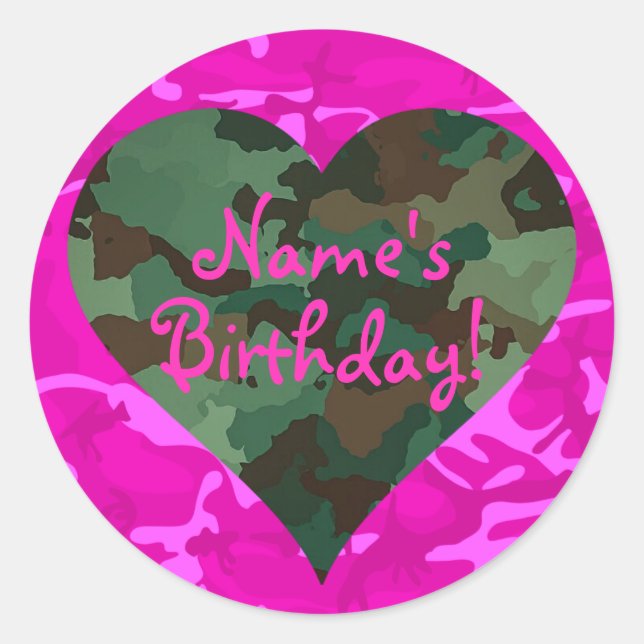 Personalise - Pink Camo Classic Round Sticker (Front)