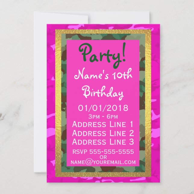 Personalise - Pink Camo Invitation (Front)