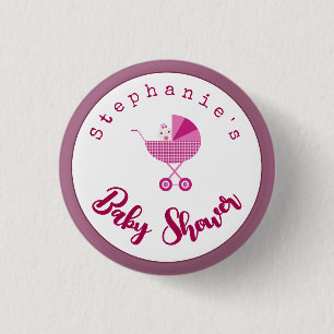 Personalise Pink Carriage Baby Shower Favour  3 Cm Round Badge