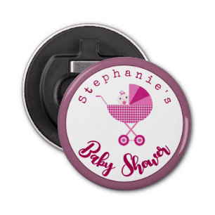 Personalise Pink Carriage Baby Shower Favour Bottle Opener