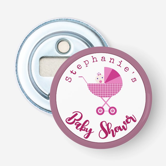 Personalise Pink Carriage Baby Shower Favour   Bottle Opener (Front)
