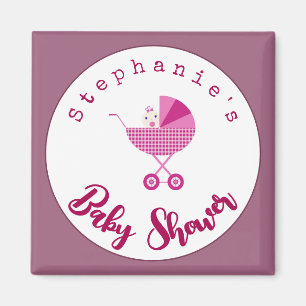 Personalise Pink Carriage Baby Shower Favour Magnet
