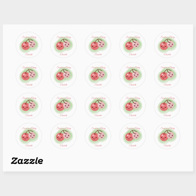 Personalise Pink Cute Pair of Cherries Stickers (Sheet)