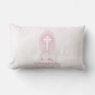 Personalise, Pink First Holy Communion Cross Host Lumbar Cushion