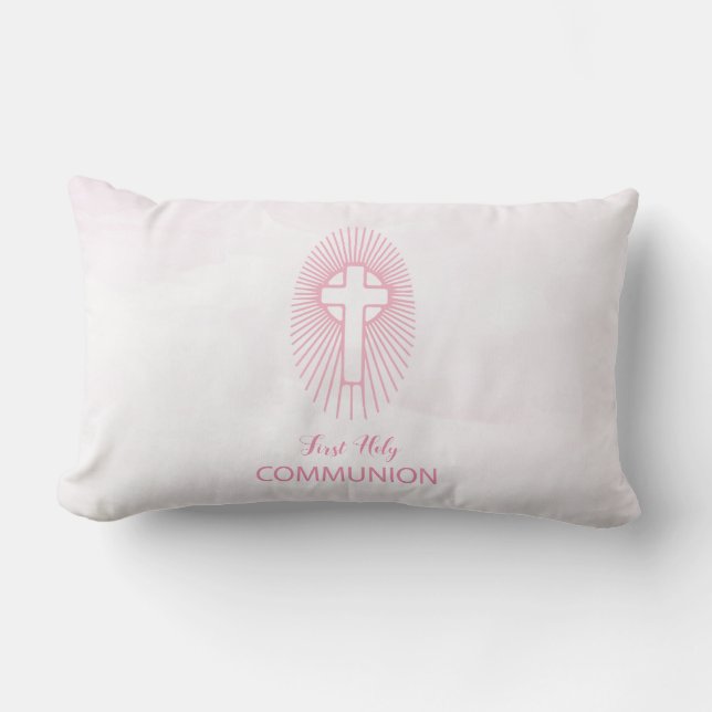 Personalise, Pink First Holy Communion Cross Host Lumbar Cushion (Front)
