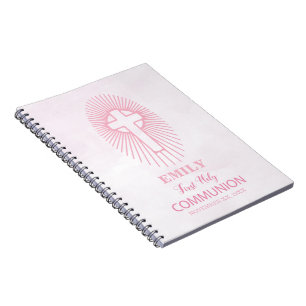 Personalise, Pink First Holy Communion Cross Host Notebook